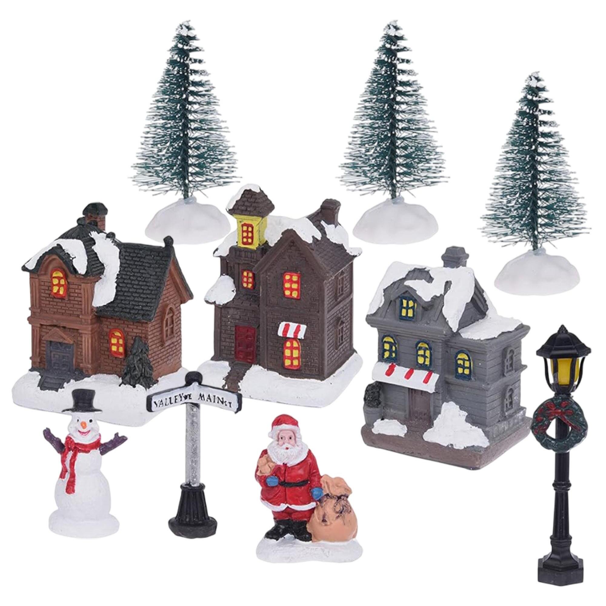 Juego de 10 piezas de pueblo navideño con luces led