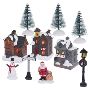 Juego de 10 piezas de pueblo navideño con luces led