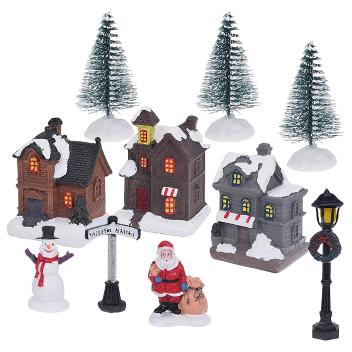 Juego de 10 piezas de pueblo navideño con luces led