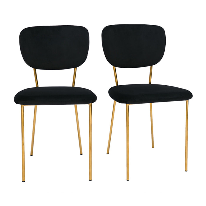 Chaises design en tissu velours noir et métal doré (lot de 2) LEPIDUS
