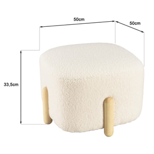 LEOPOLD - Pouf en tissu bouclette écru et pieds bois