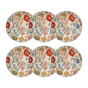 Lot de 6 assiettes calottes florales en grès 19cm JAIPUR