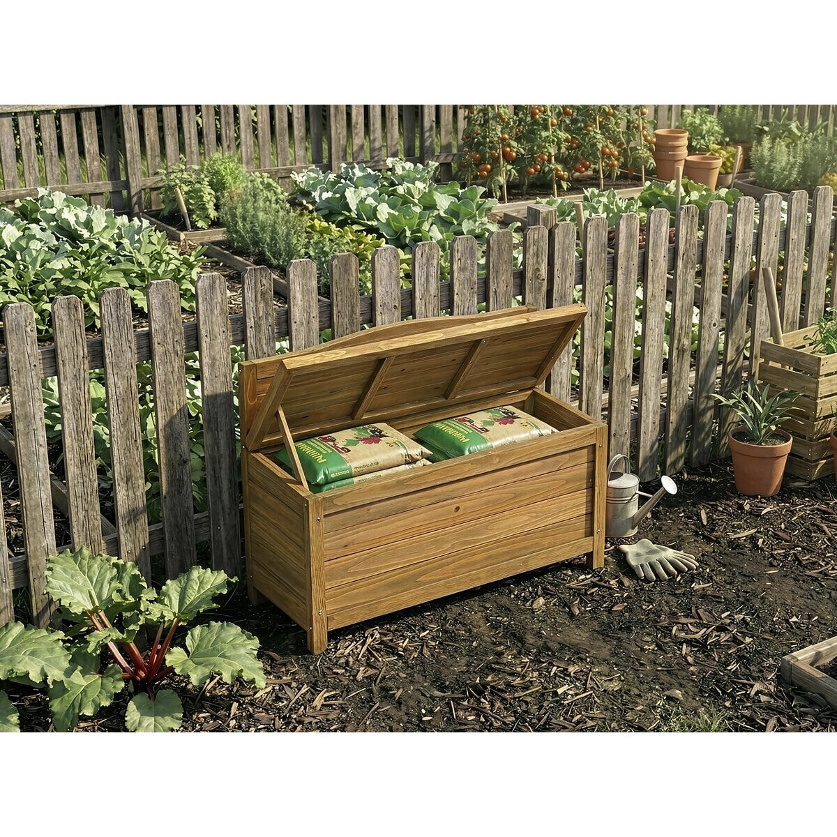 Banc coffre de jardin en bois "Ben" - 90 x 33 x 60 cm - Marron