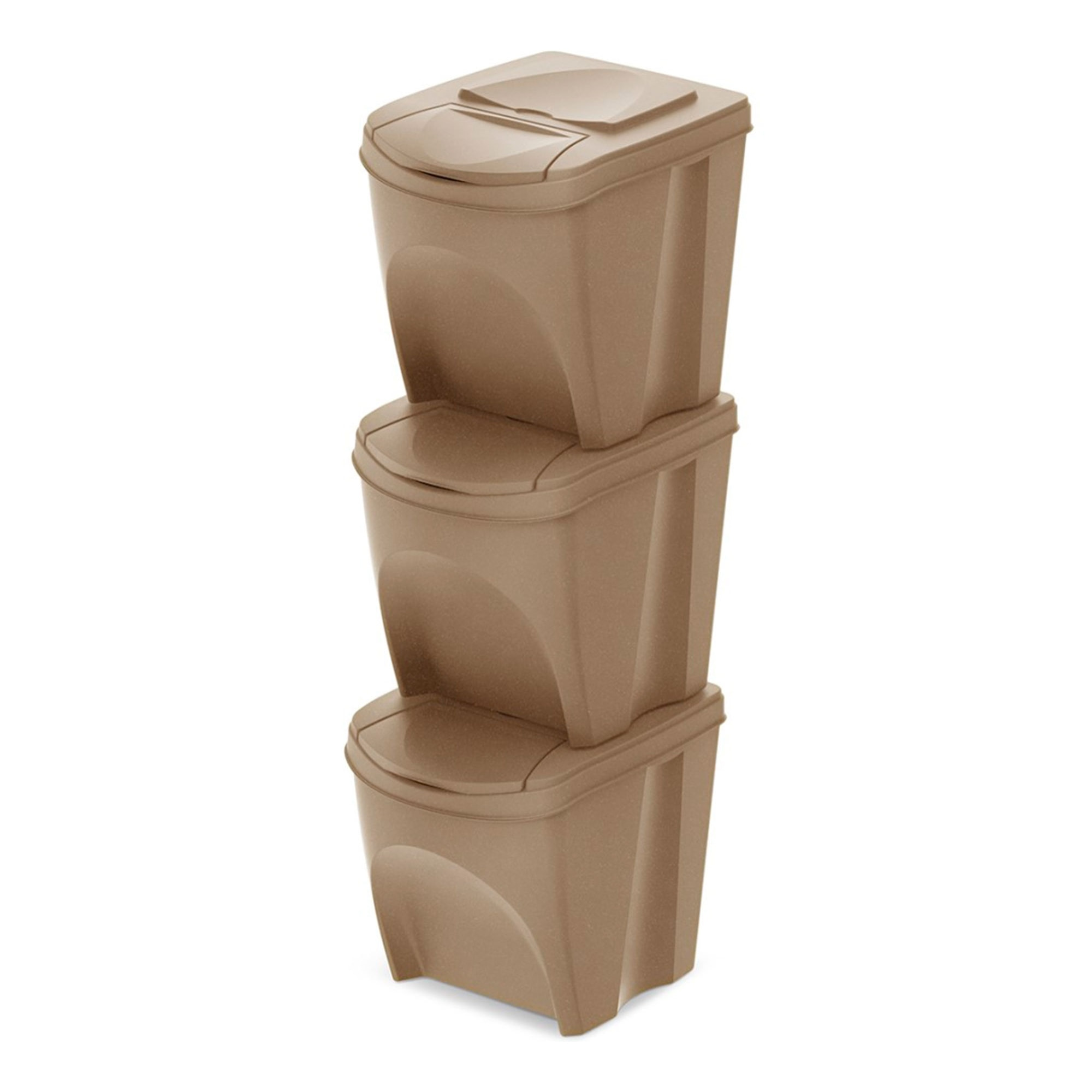 Set de 3 cubos de basura papelera reciclaje, marrón eco, volumen 3x25l