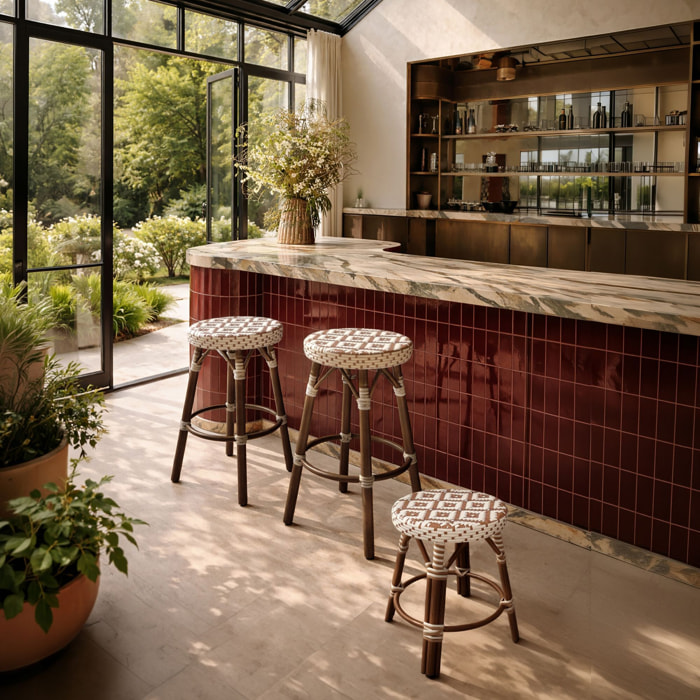 Tabouret bas en textilène avec effet rotin tressé beige SCALA