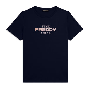 T-shirt Comfort Fit con Logo FREDDY e Slogan "Time Shine"