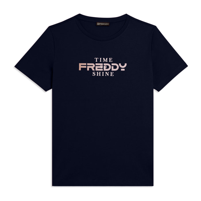 T-shirt Comfort Fit con Logo FREDDY e Slogan "Time Shine"