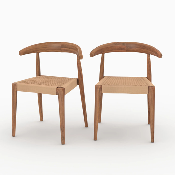 Lot de 2 chaises en bois de teck et cordage type loom - Alia