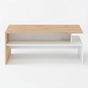 Tavolino Da Caffè Soggiorno Moderno Con Ripiano E Vani A Giorno Design Elegante E Funzionale 108 x 50 x 43 cm Bianco Opaco E Quercia