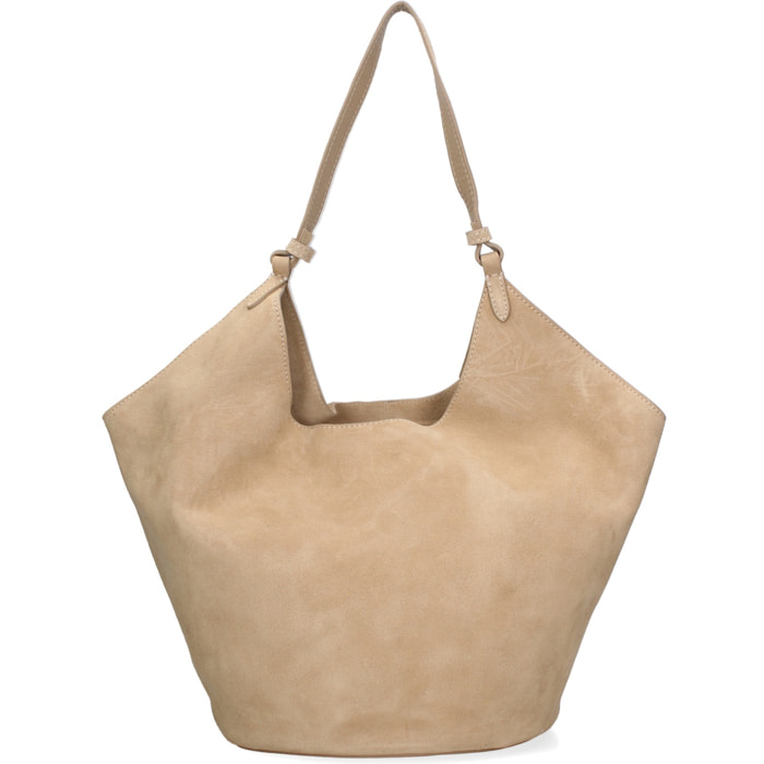 Borsa a spalla da donna - Modello Lisboa - Pelle Scamosciata - 27.0 x 38.0 x 21.5 cm