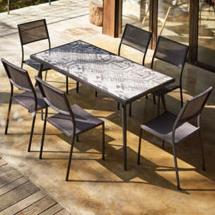 Table de jardin et 6 chaises en céramique et pieds en métal VALGIA