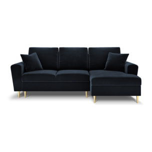 Canapé d'angle droit convertible avec coffre de rangement "Kyoto" 4 places en velours bleu foncé
