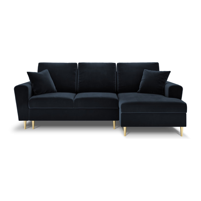 Canapé d'angle droit convertible avec coffre de rangement "Kyoto" 4 places en velours bleu foncé