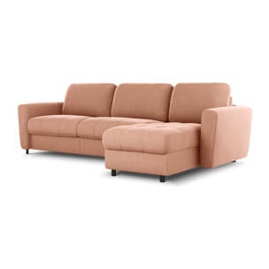 Canapé d'angle droit convertible avec coffre de rangement "Audra" 5 places en velours rose