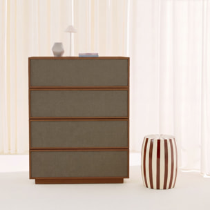 Commode de rangement décor bois et tissu 4 tiroirs KUBA