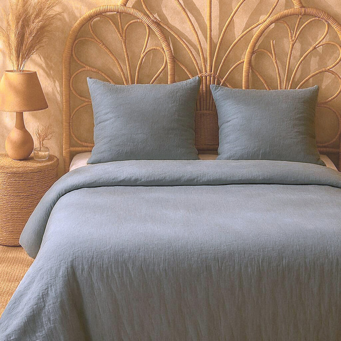 Parure housse de couette unie gaze de microfibre - maya - bleu pétrole