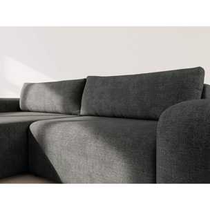 Rebecca - canapé d'angle gauche 4 places convertible avec coffre en velours texturé - Gris Anthracite
