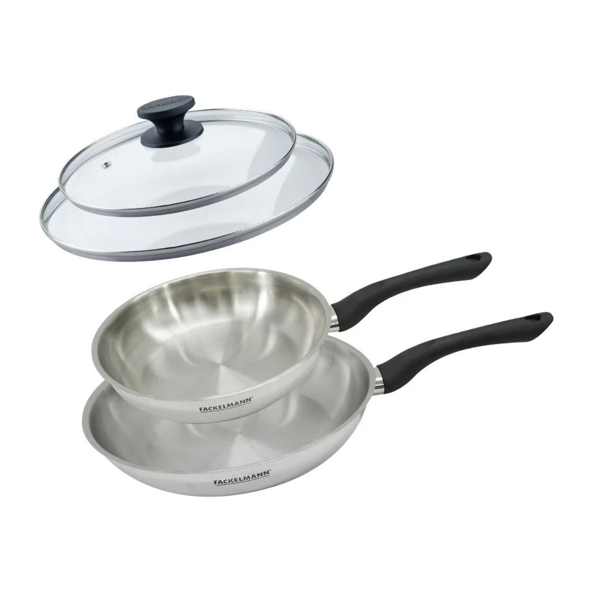 Set 2 poêles 24 et 28 cm en inox et couvercles verre Fackelmann Geneva
