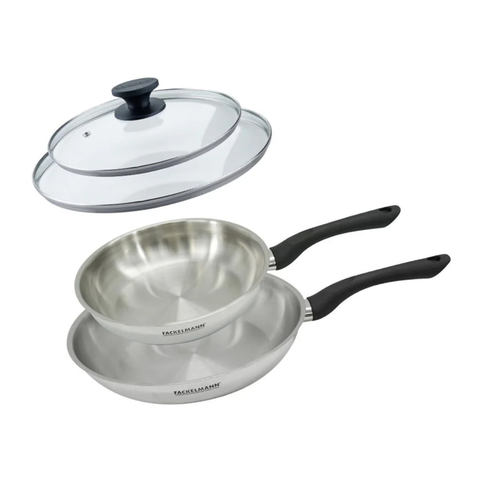 Set 2 poêles 24 et 28 cm en inox et couvercles verre Fackelmann Geneva