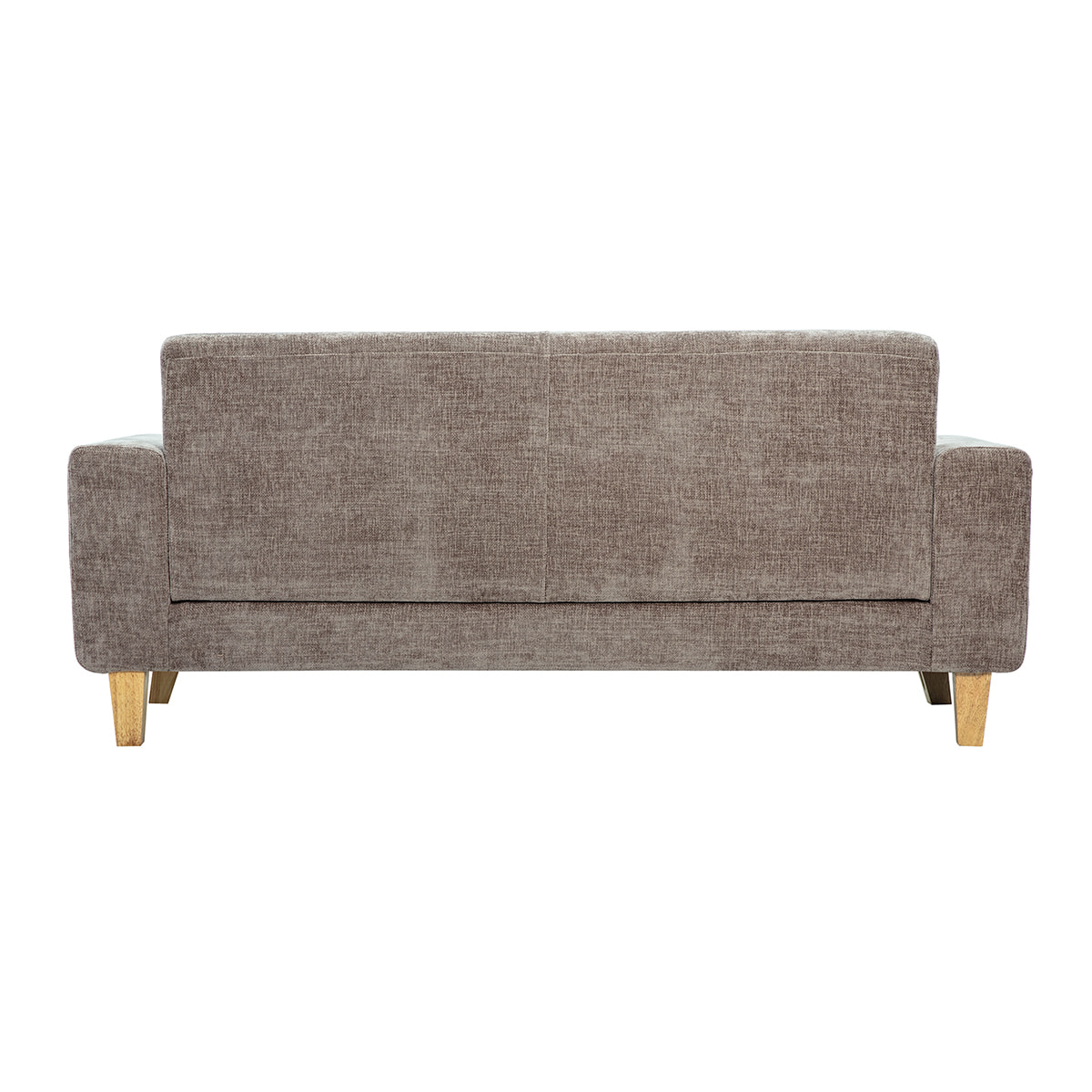 Canapé scandinave 3 places en tissu effet velours texturé taupe et bois clair FJORD