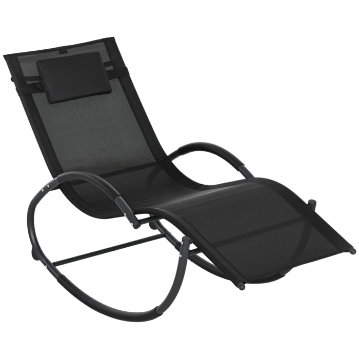 Chaise longue à bascule rocking chair design contemporain métal textilène noir