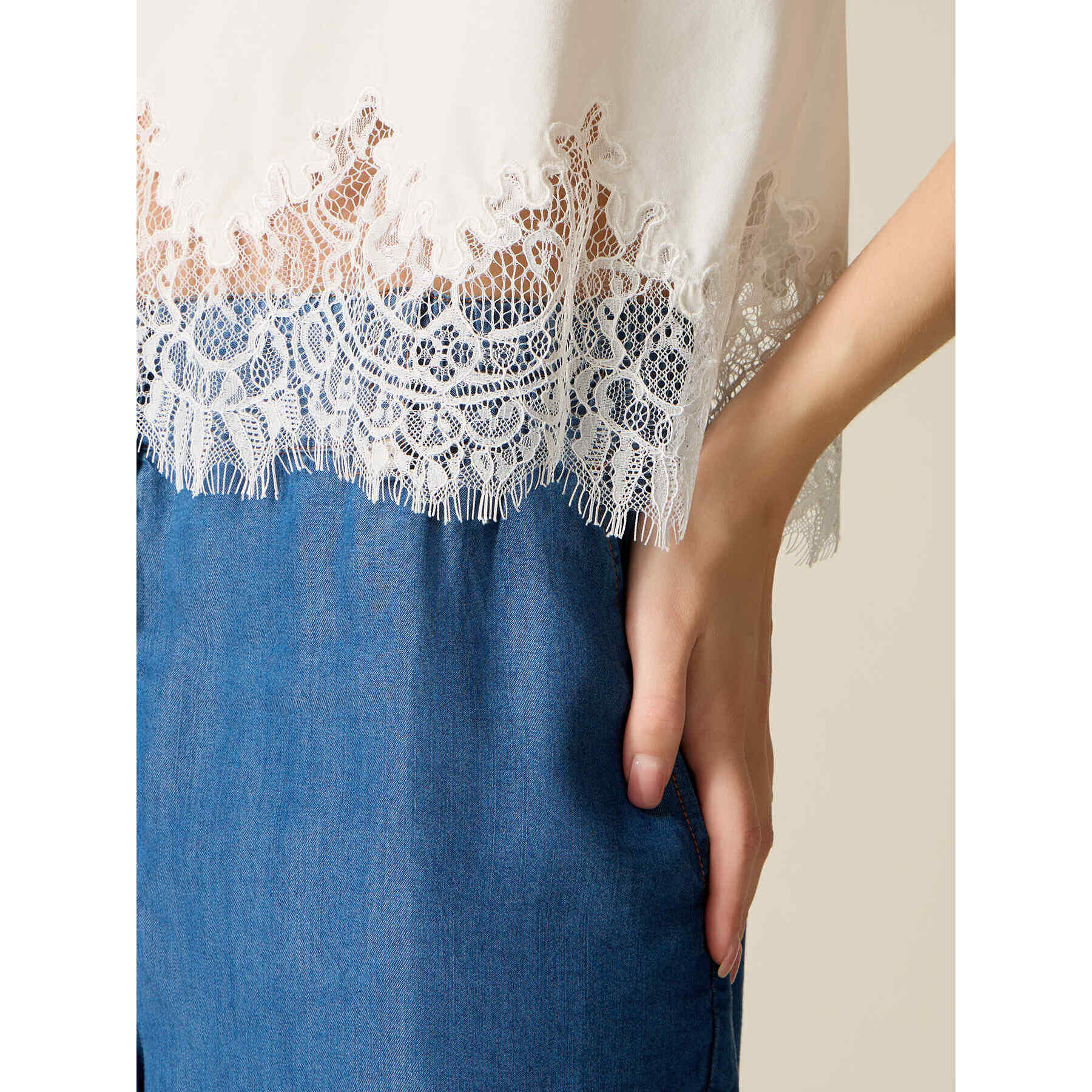 Oltre - T-shirt con inserto in pizzo - Bianco