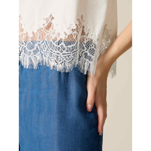 Oltre - T-shirt con inserto in pizzo - Bianco