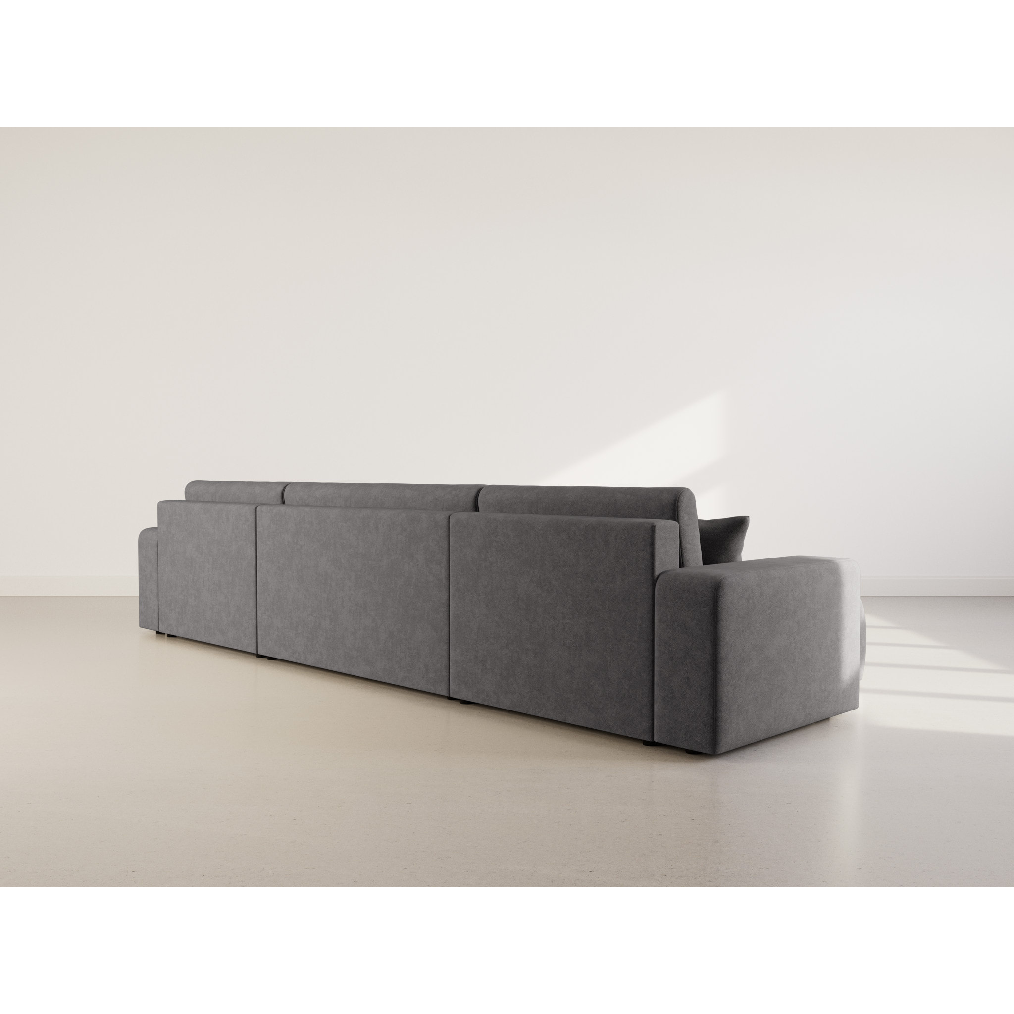 Nicole - Canapé panoramique en U 7 places convertible avec coffre en tissu - Gris