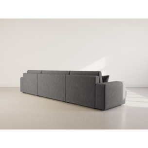 Nicole - Canapé panoramique en U 7 places convertible avec coffre en tissu - Gris