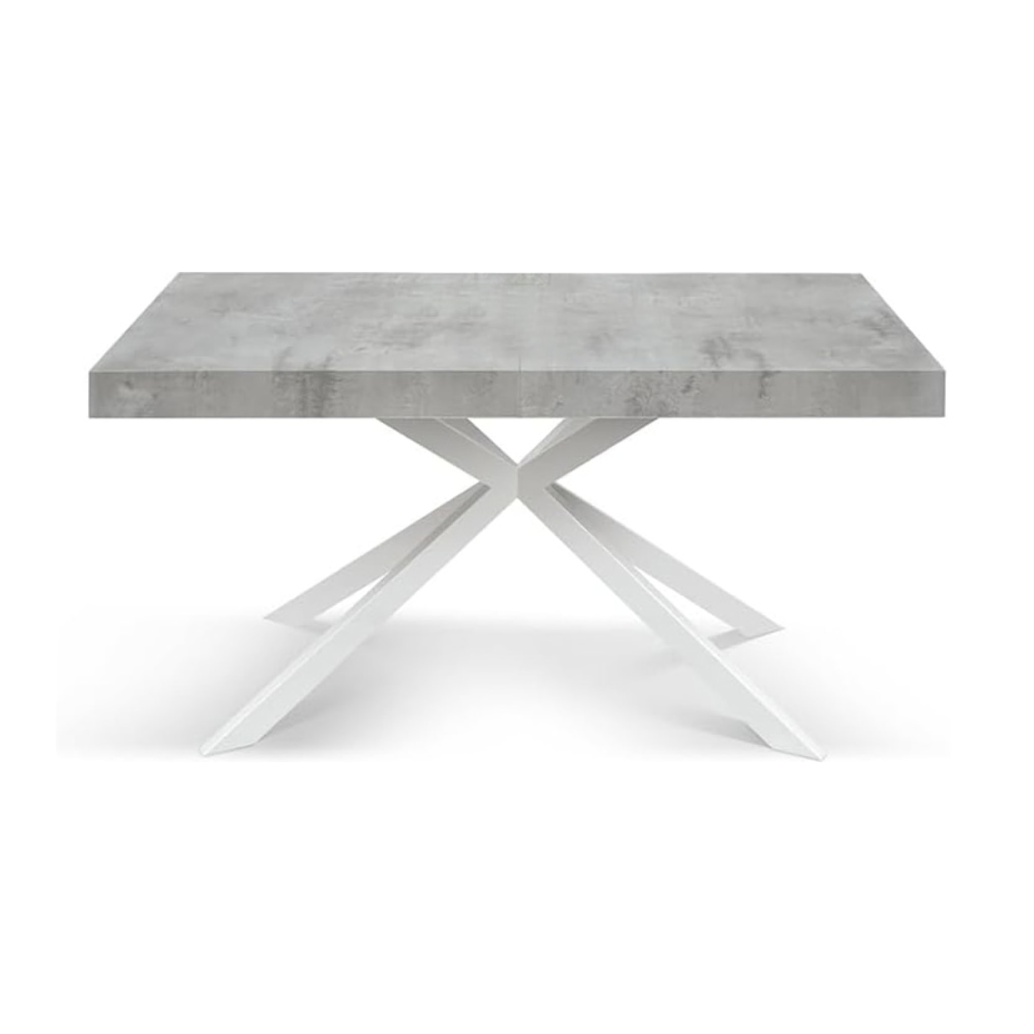 Tavolo CAMAIORE in legno, finitura grigio cemento e base in metallo verniciato bianco, allungabile 160x90 cm - 240x90 cm