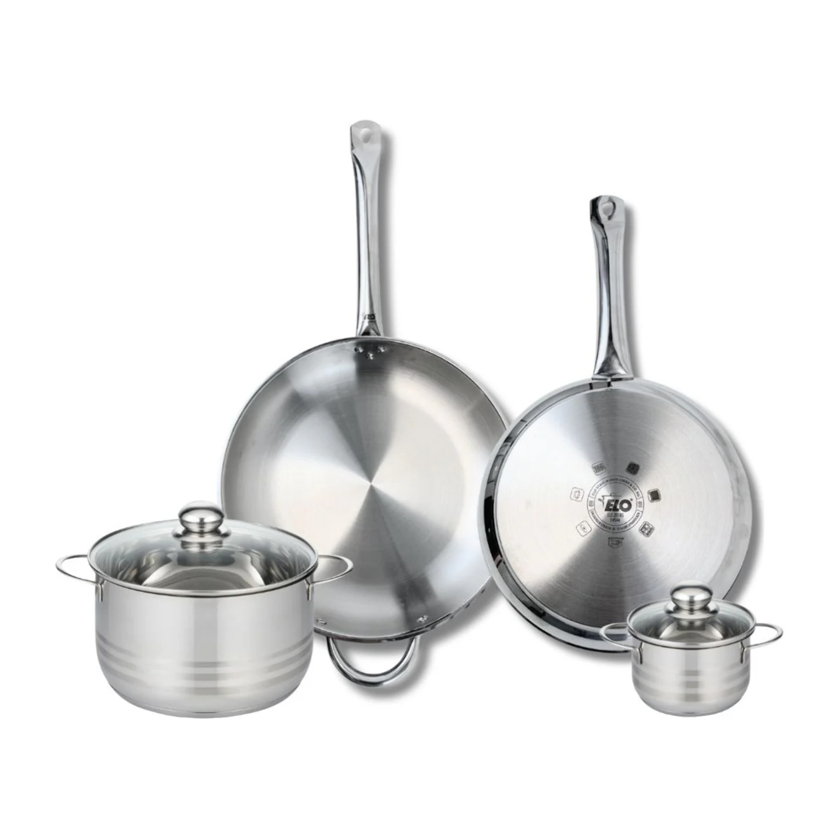 Ensemble de 2 Poêles de cuisson 28 et 32 cm et 2 faitouts 12 et 20 cm Elo Profi Brillant
