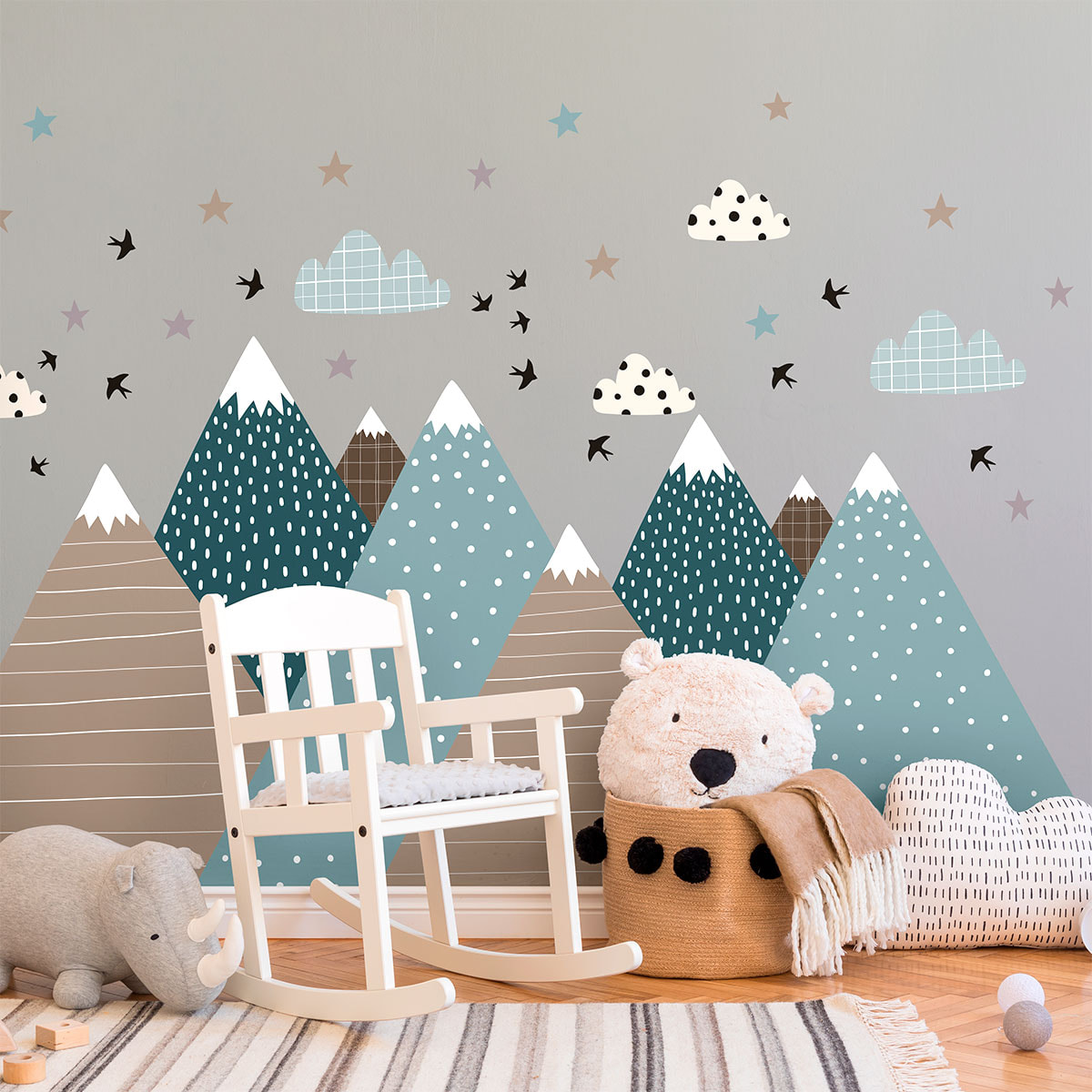 Stickers muraux enfants - Décoration chambre bébé - Autocollant Sticker mural géant enfant montagnes scandinaves VIKA