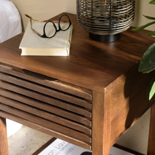 ALIX - Table de chevet en bois de manguier 1 tiroir ajouré