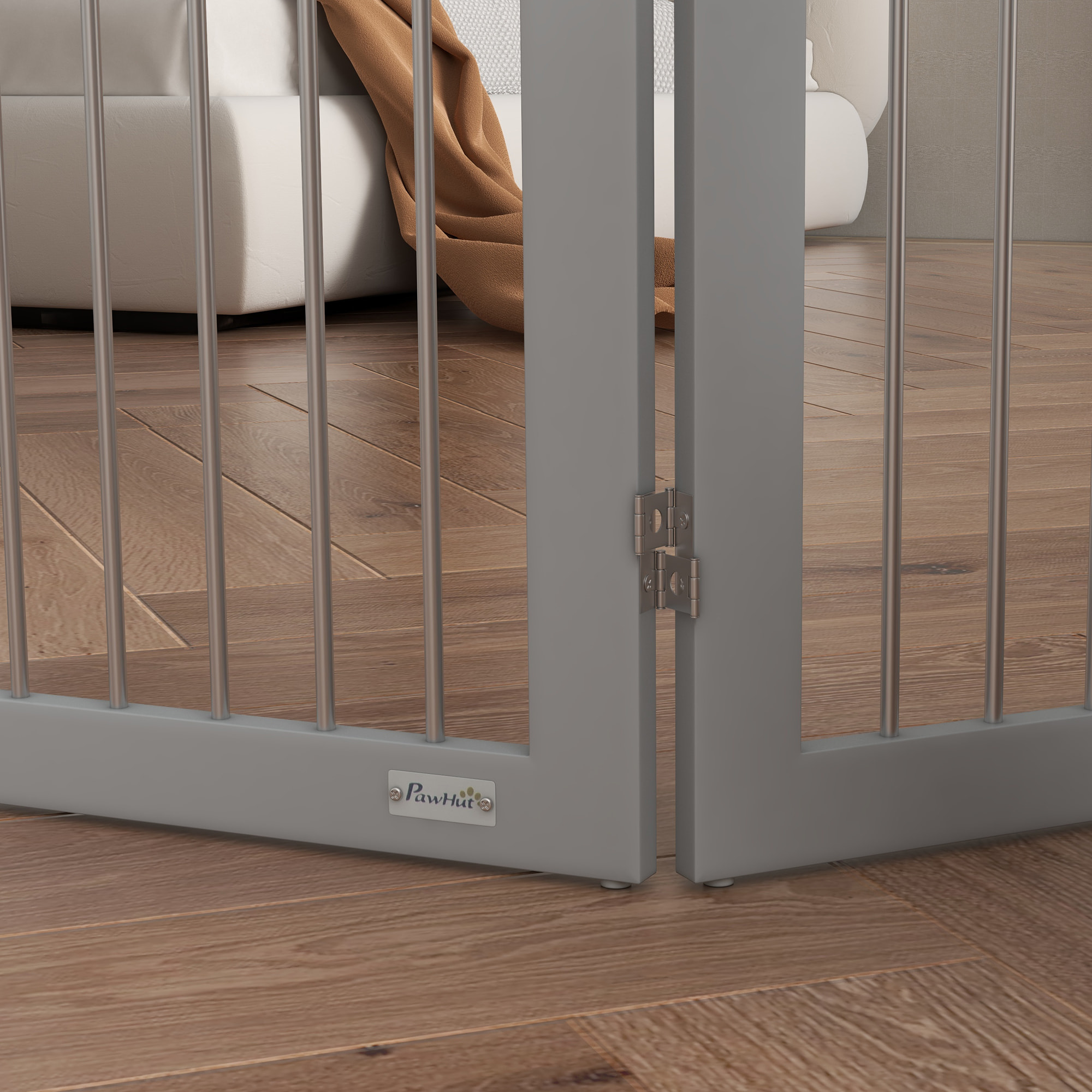 Barrera de Seguridad para Perros Plegable para Escaleras y Puertas Valla para Perros Pequeños y Medianos de 3 Paneles con Soporte de Pie para Interiores 154x30x80 cm Gris