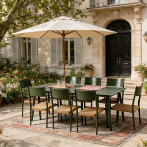 Ensemble table de jardin 200 cm et 8 fauteuils kaki effet rotin BRADDON