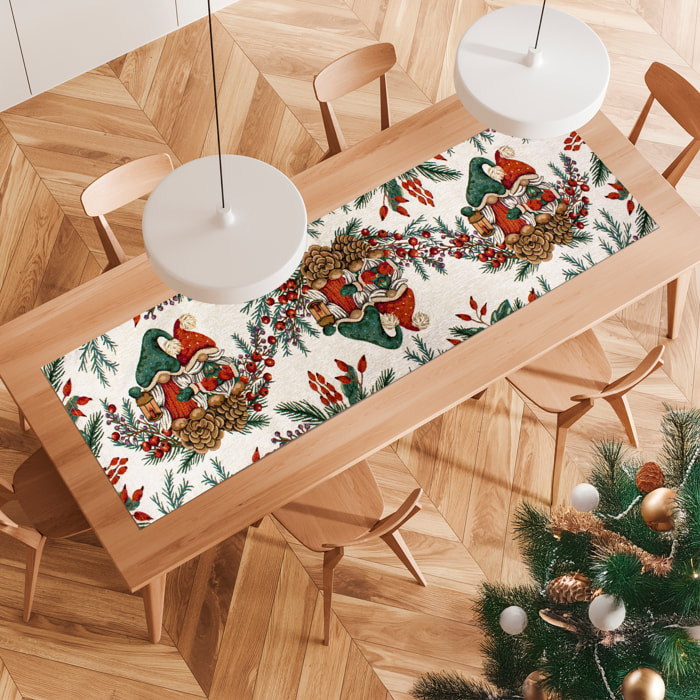 Runner Natalizio Gnomi Bacche 40x140 cm Gobelin Jacquard