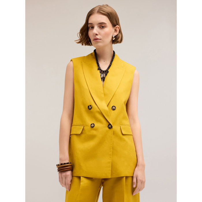 Motivi - Gilet over misto lino - Giallo