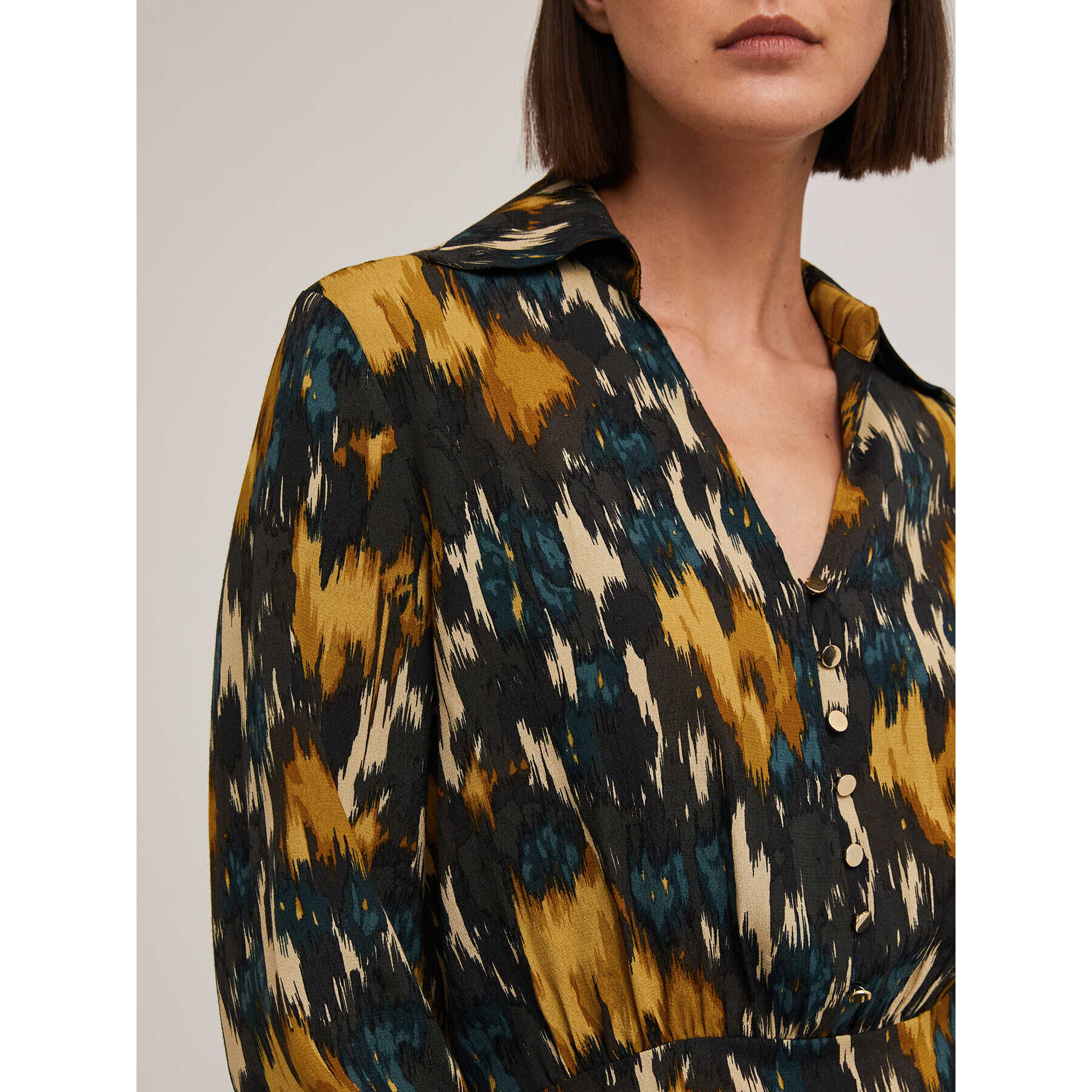 Motivi - Vestido camisero estampado en tejido de crepé - Amarillo