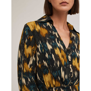 Motivi - Vestido camisero estampado en tejido de crepé - Amarillo