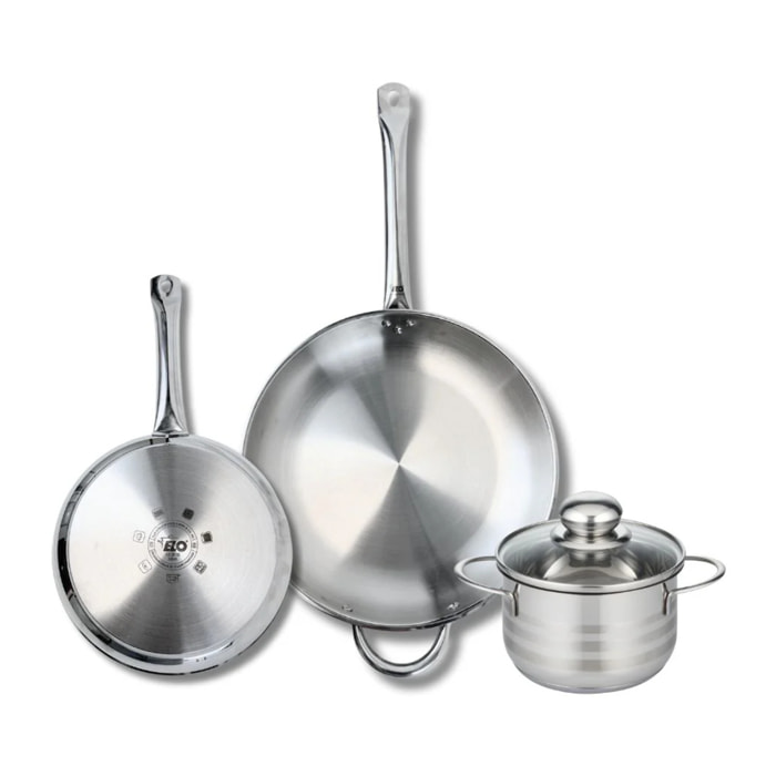 Ensemble de 2 Poêles de cuisson 24 et 32 cm et 1 faitout 16 cm Elo Profi Brillant