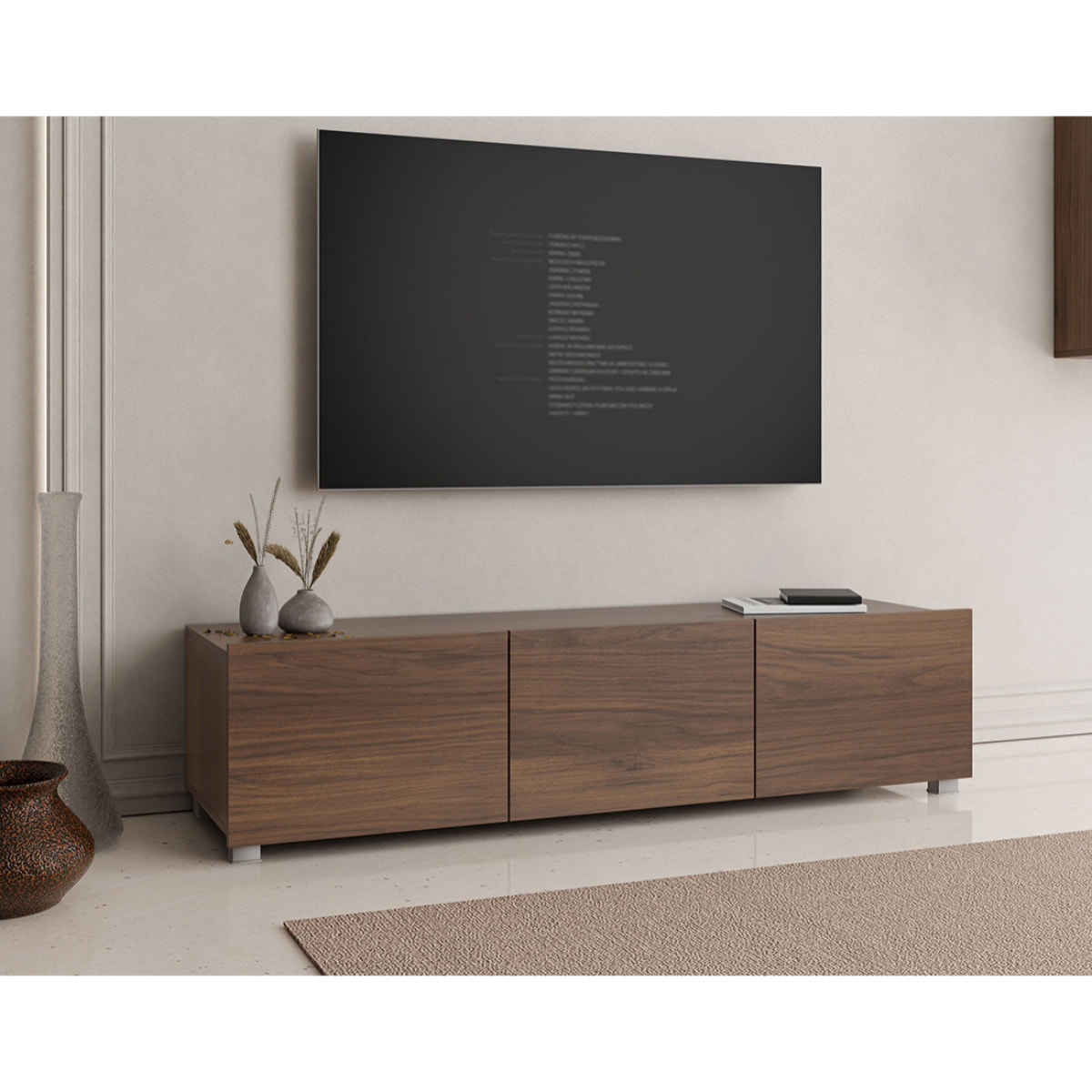 Alix - meuble tv modulable 150 cm - 3 portes - Effet noyer