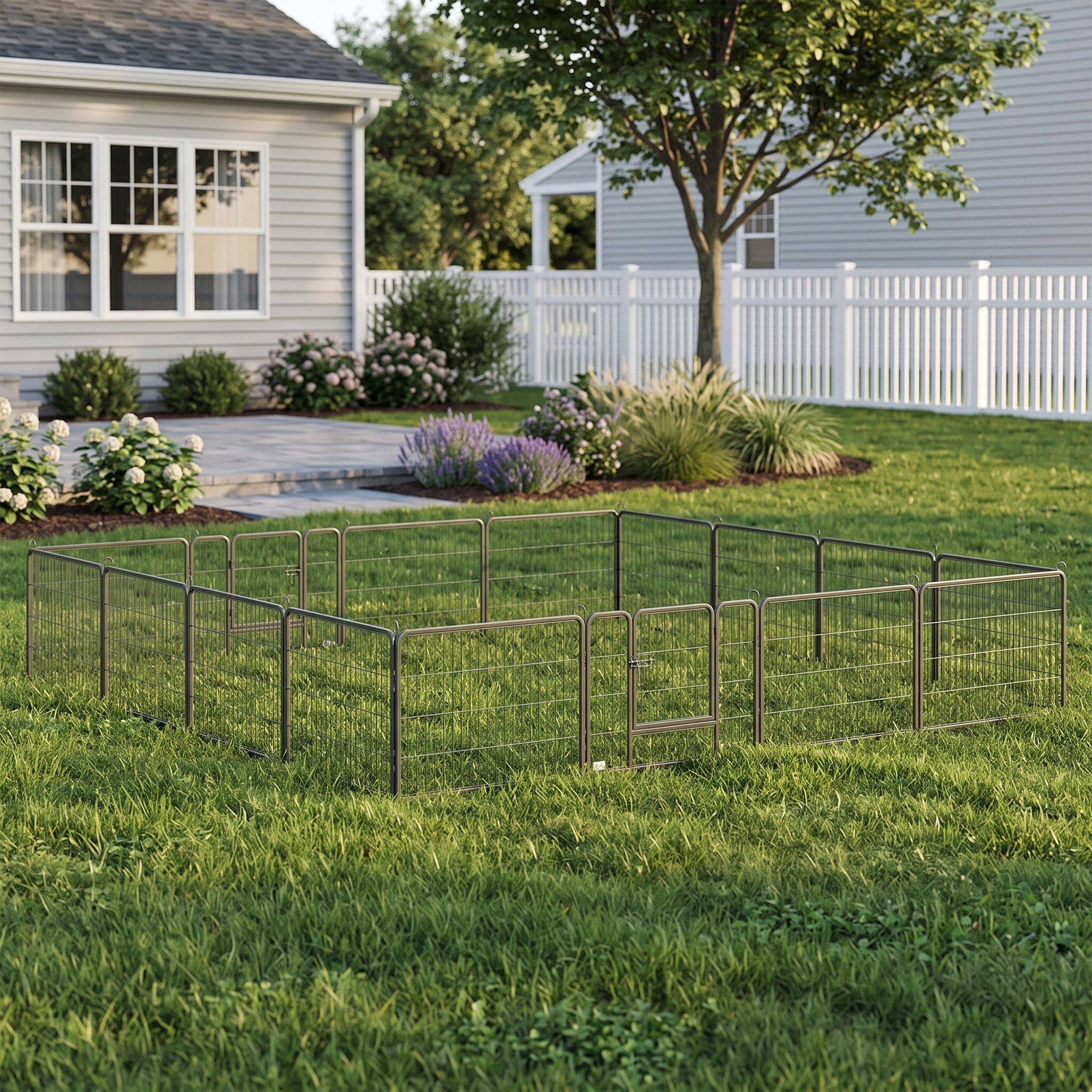 PawHut Parque para Perros Vallas para Mascotas de 16 Paneles 80x60 cm con 2 Puertas con Pestillo Corralito para Perros Pequeños de Acero para Interior y Exterior Gris