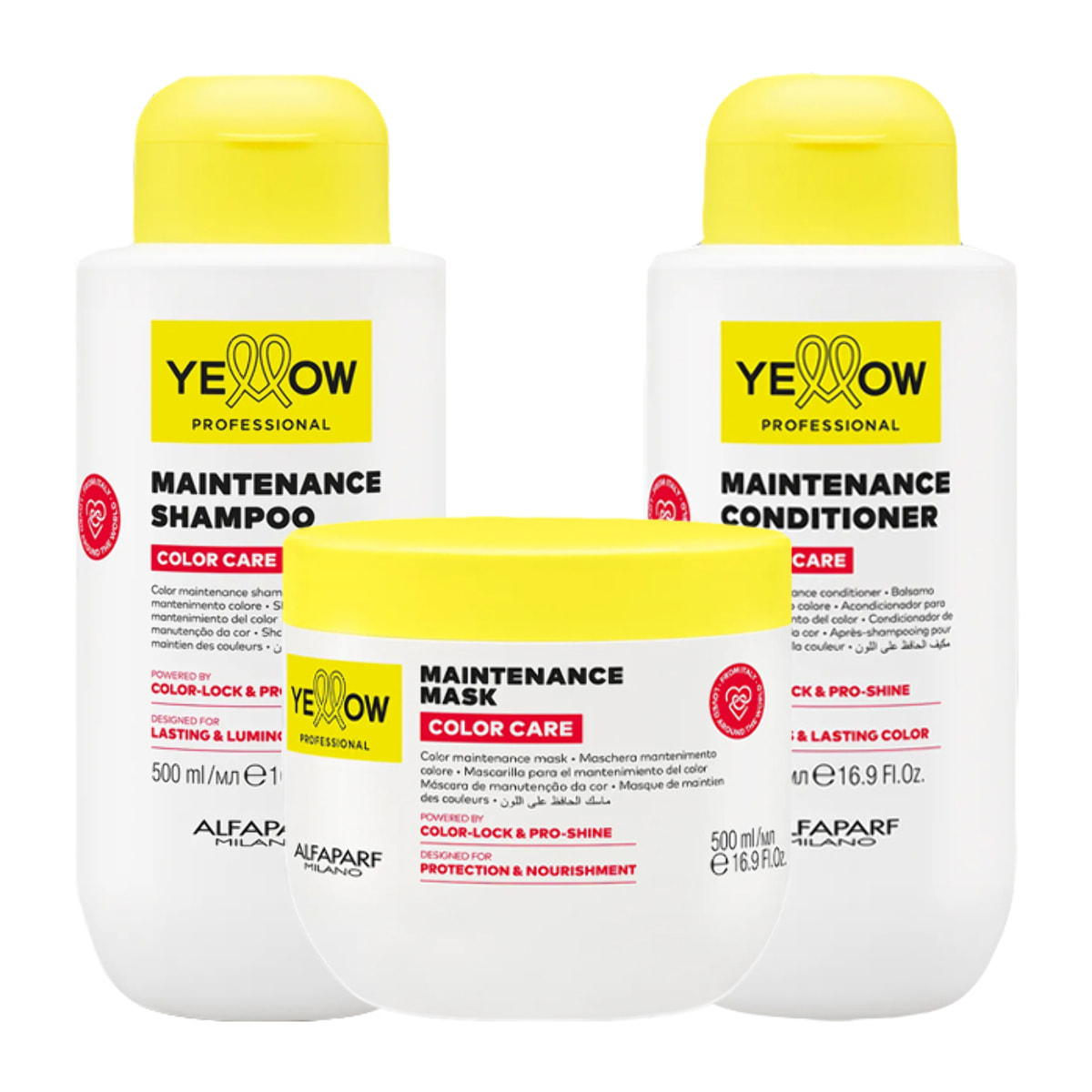 ALFAPARF Yellow Kit Color Care Maintenance Shampoo 500ml + Mask 500ml + Conditioner 500ml