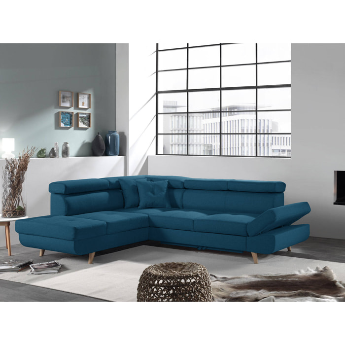 Linea - Canapé d'angle gauche convertible - 5 places - avec têtières - Bleu canard