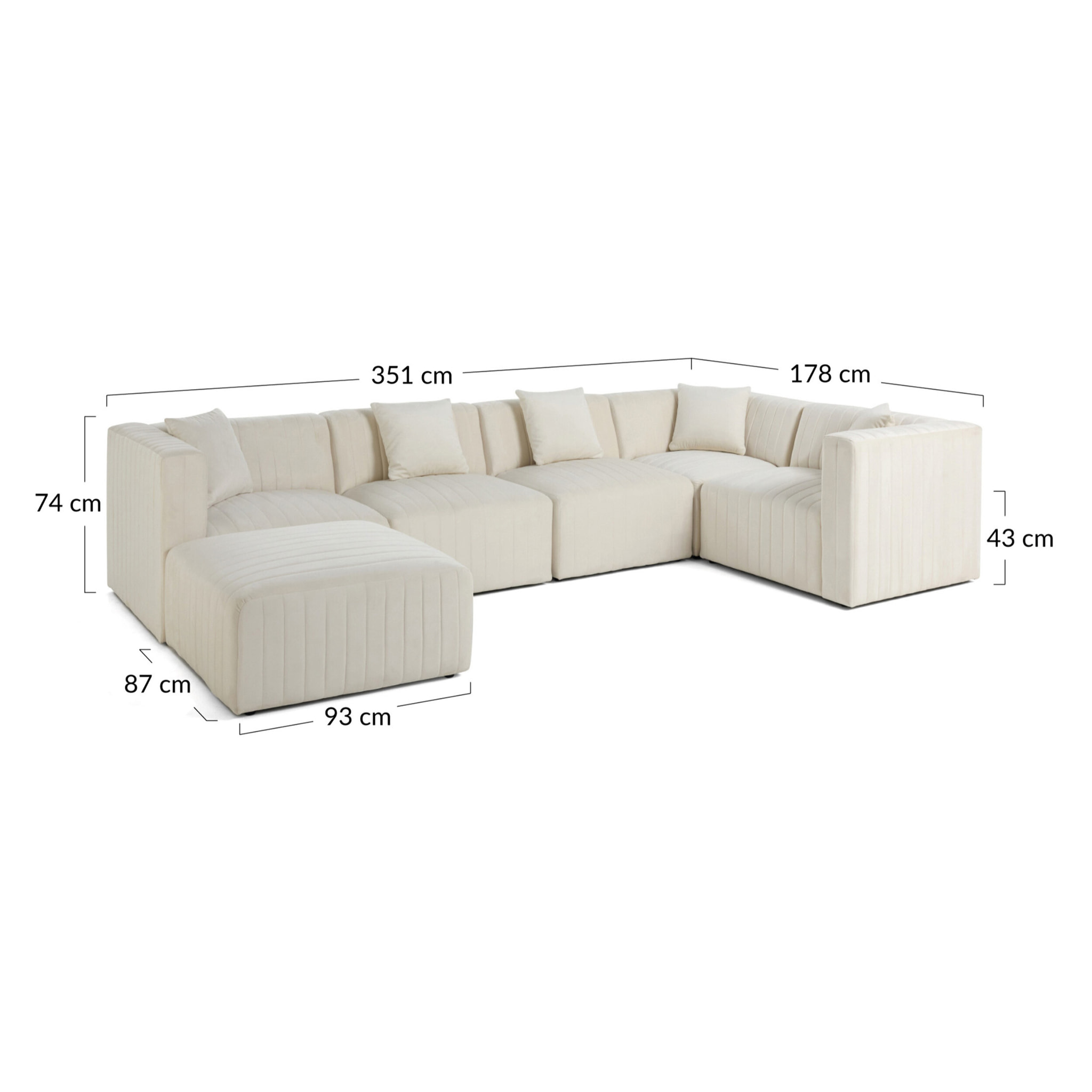 Nova - canapé modulable d'angle réversible - 6 places - avec pouf d'appoint - en velours - Beige