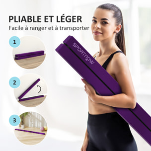 Poutre gymnastique pliable 240 cm - poutre d'équilibre antidérapante - bois de pin revêtement flanelle violet