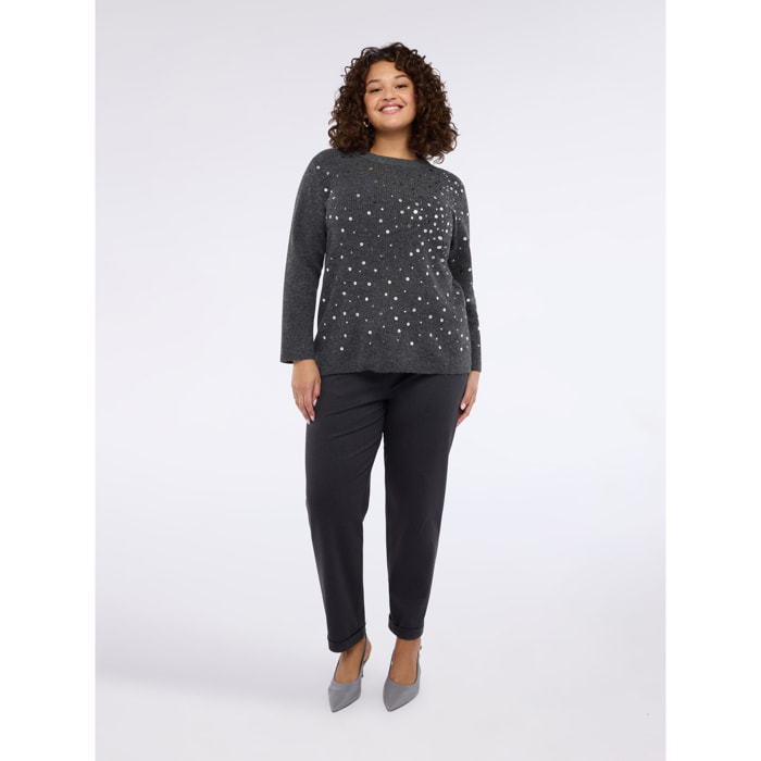 Fiorella Rubino - Pantalones Barrel en Punto Milano - Gris