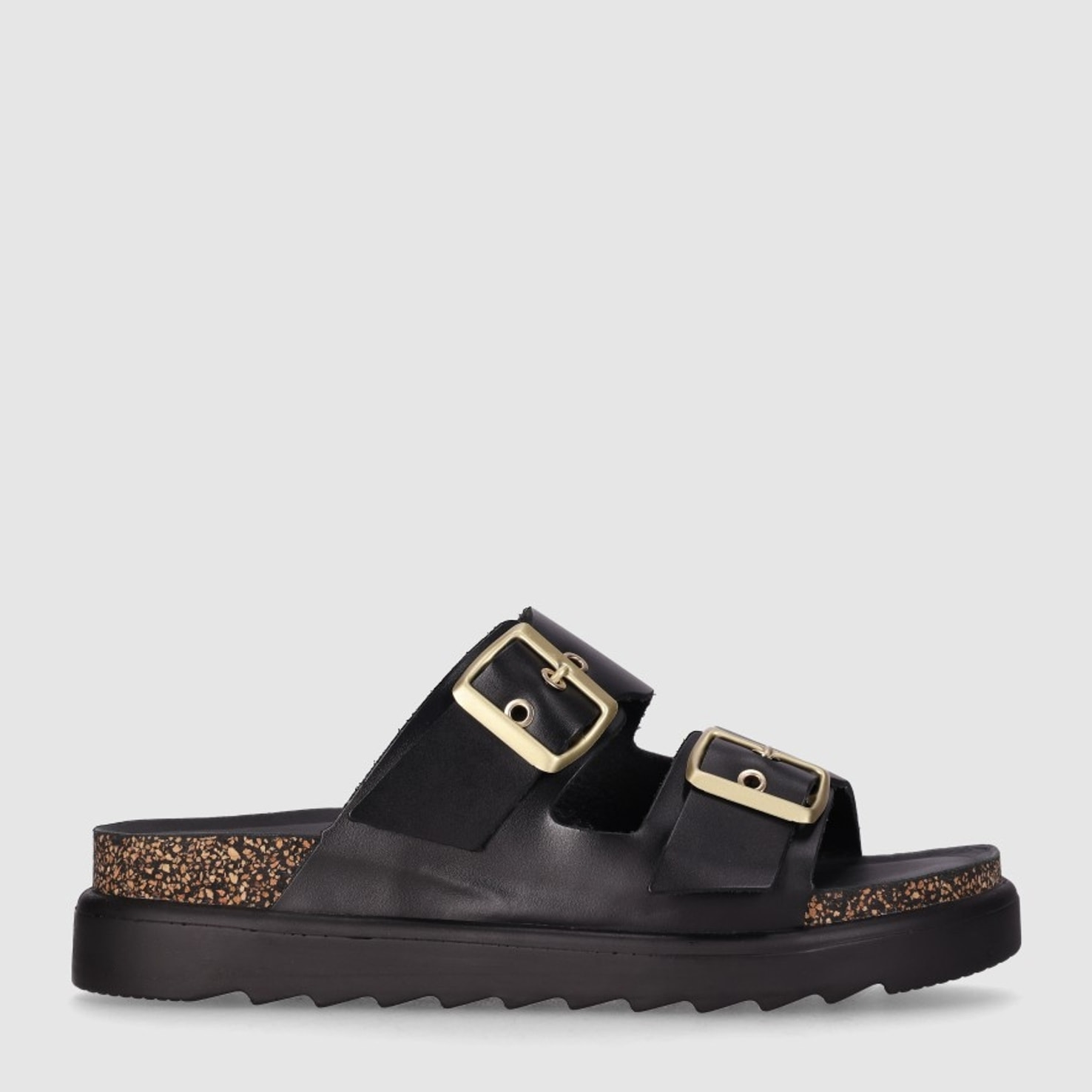 Sandalias de Piel - Negro - Tacón: Bajo