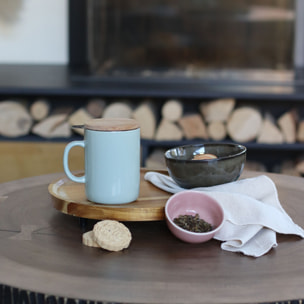 Tisanière en grès céladon avec couvercle en bois 350ml ANNA