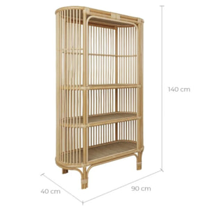 Bibliothèque en rotin naturel avec étagères - Marthe